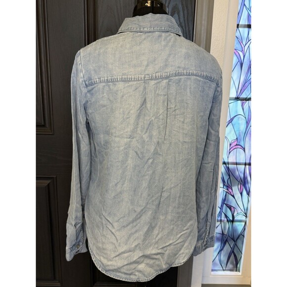 Cloth & Stone Anthropologie Shirred Buttondown Shirt Sz S Blue Boho Chic Chambra - Picture 3 of 6
